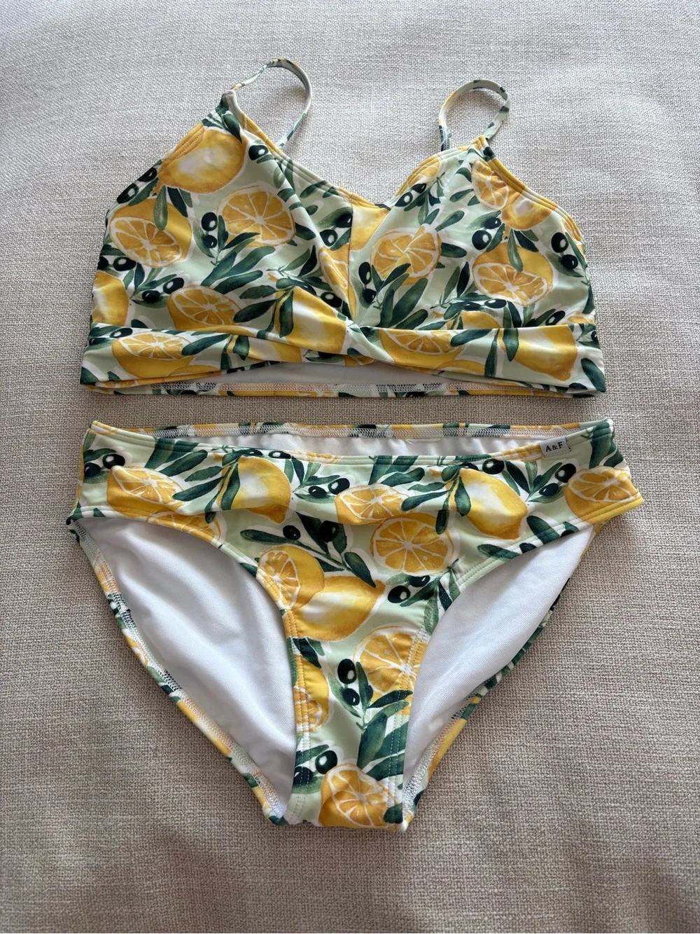 abercrombie kids White Bikini Top with Yellow & Green Trim